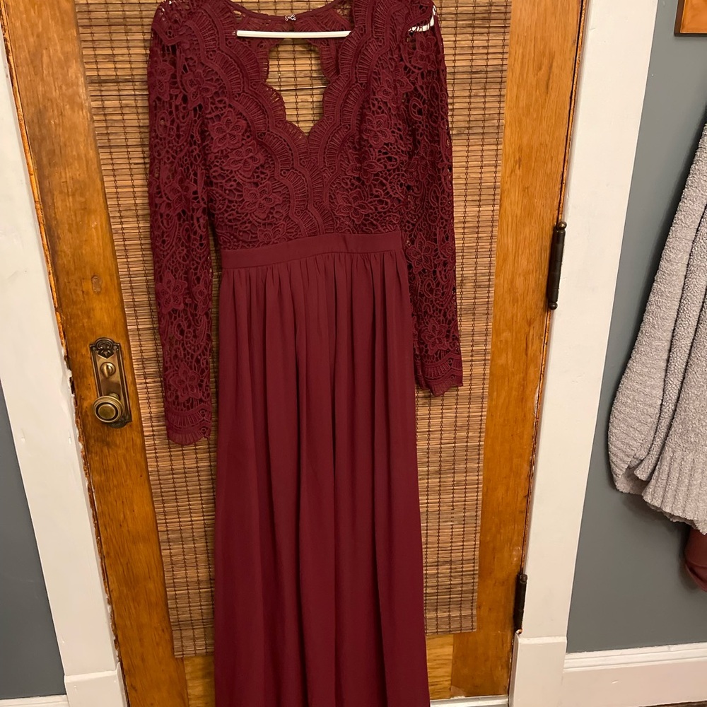 Lulu's Burgundy Long Sleeve Lace Dress